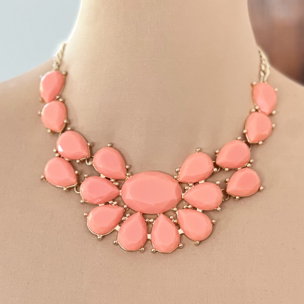 Light Coral Pink Statement Necklace - Picture 2 of 5